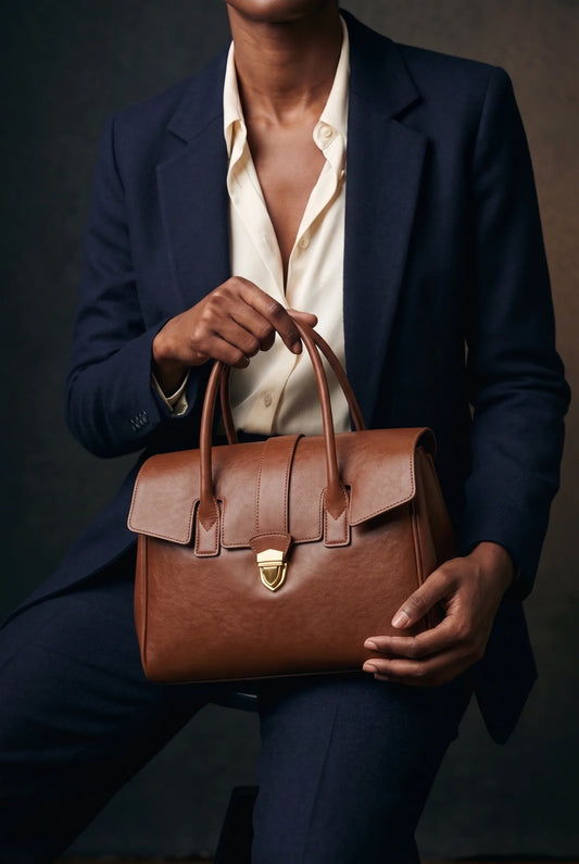 Genuine Leather Satchel Flap Top Handle Bag Women Work Shoulder Clasp — Lunezzo8