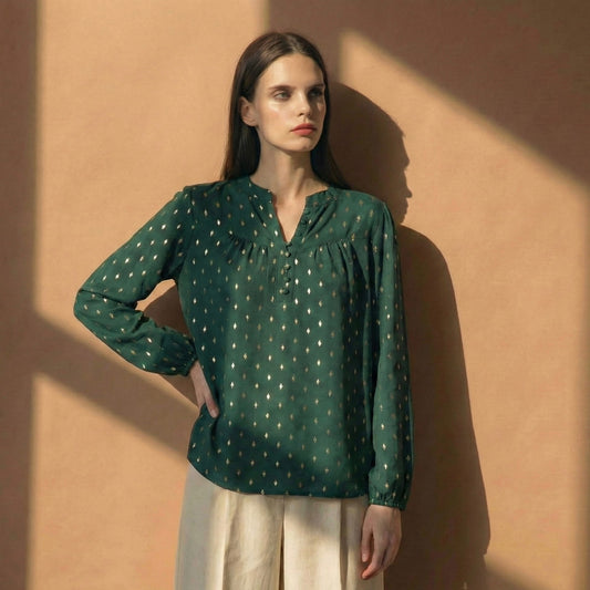 Lunezzo Emerald Dot-Print Blouse