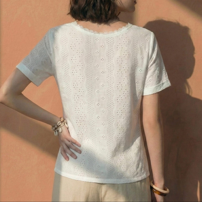 Lunezzo White Eyelet Lace Blouse back