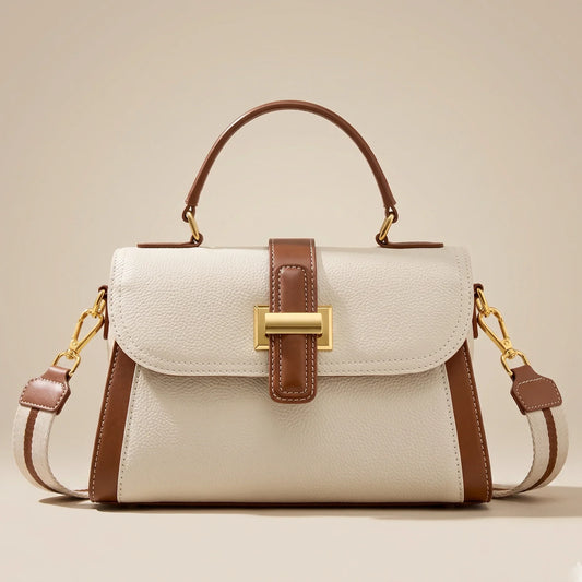 Women Structured Top Handle Crossbody Bag Color Block Gold Hardware — Lunezzo2