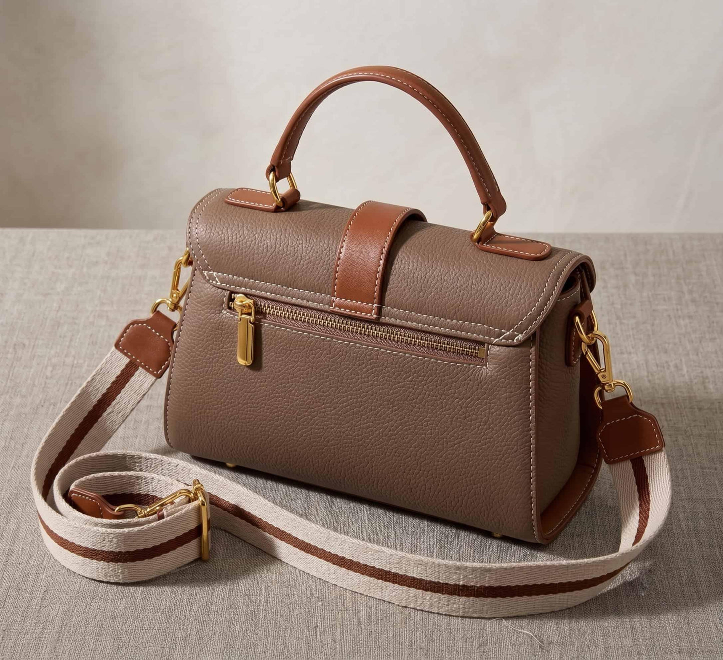 Women Structured Top Handle Crossbody Bag Color Block Gold Hardware — Lunezzo