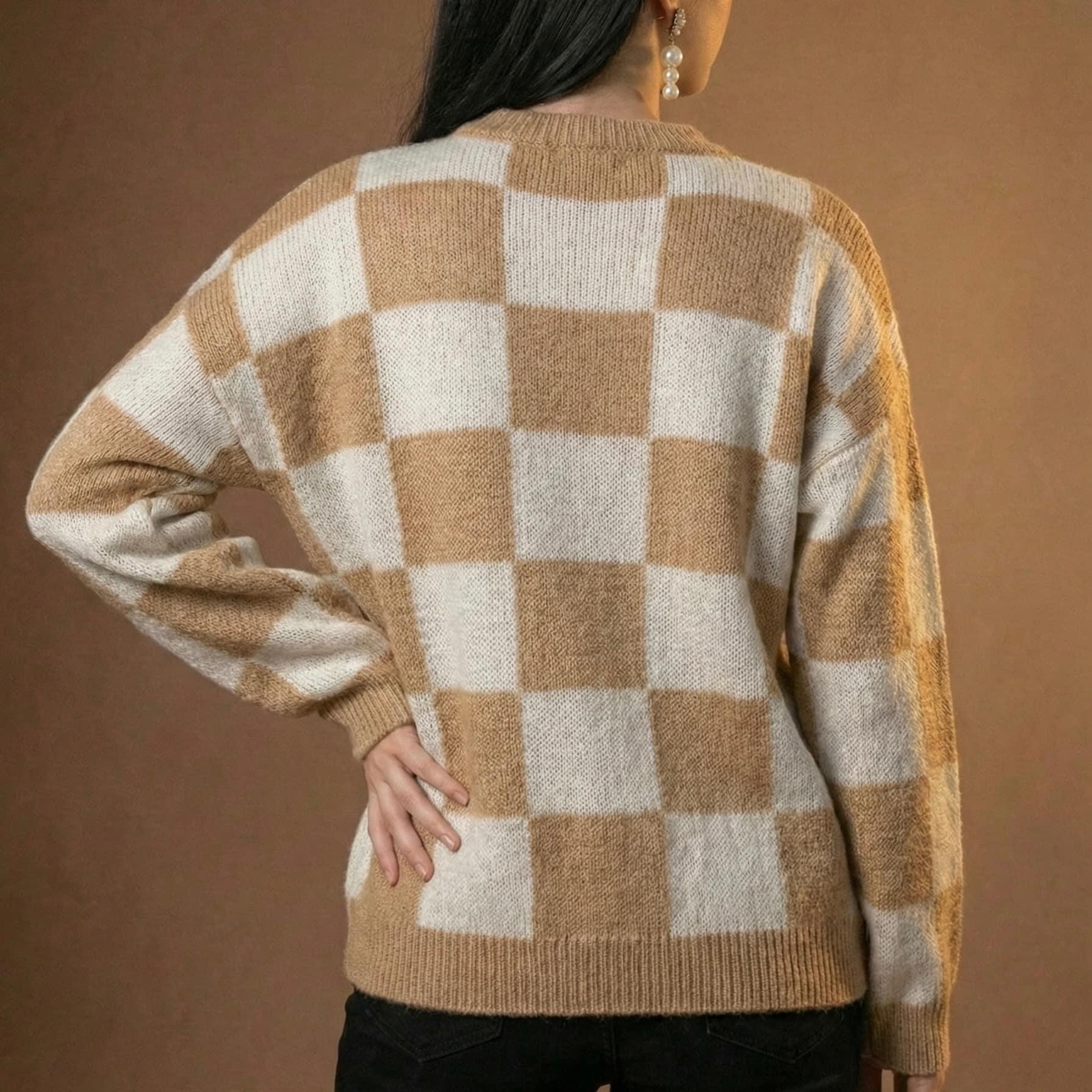 Checkered Knit Sweater back