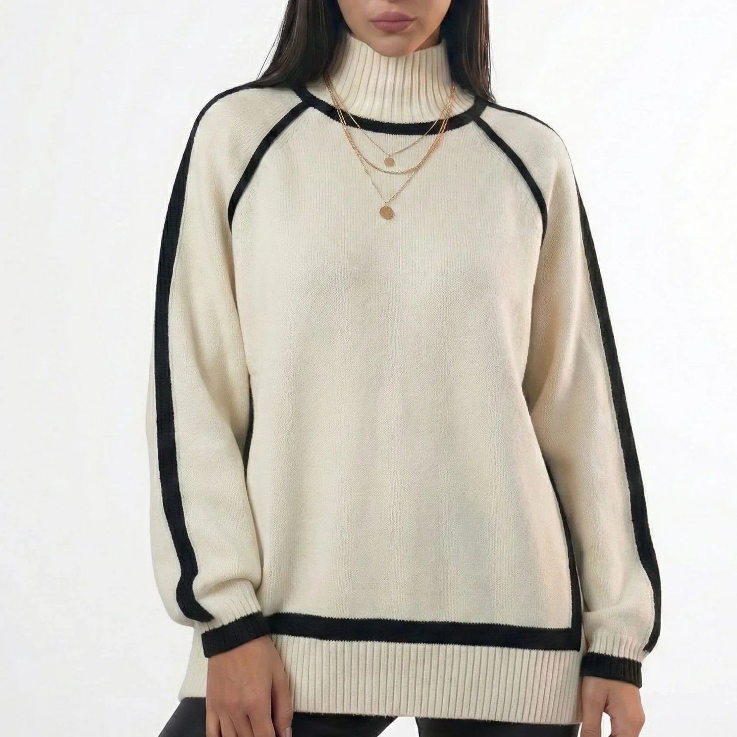 Elegant Contrast Piping Sweater 3