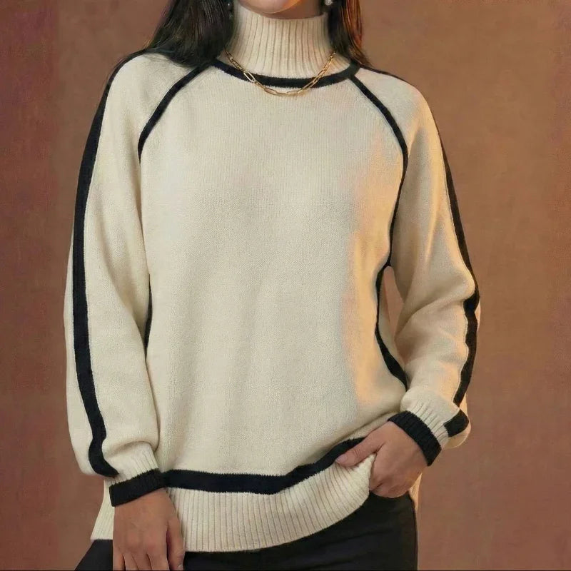 Elegant Contrast Piping Sweater front