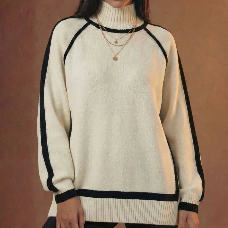 Elegant Contrast Piping Sweater front 2