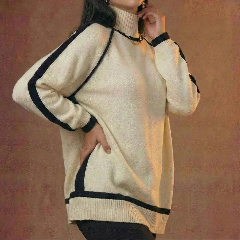 Elegant Contrast Piping Sweater side