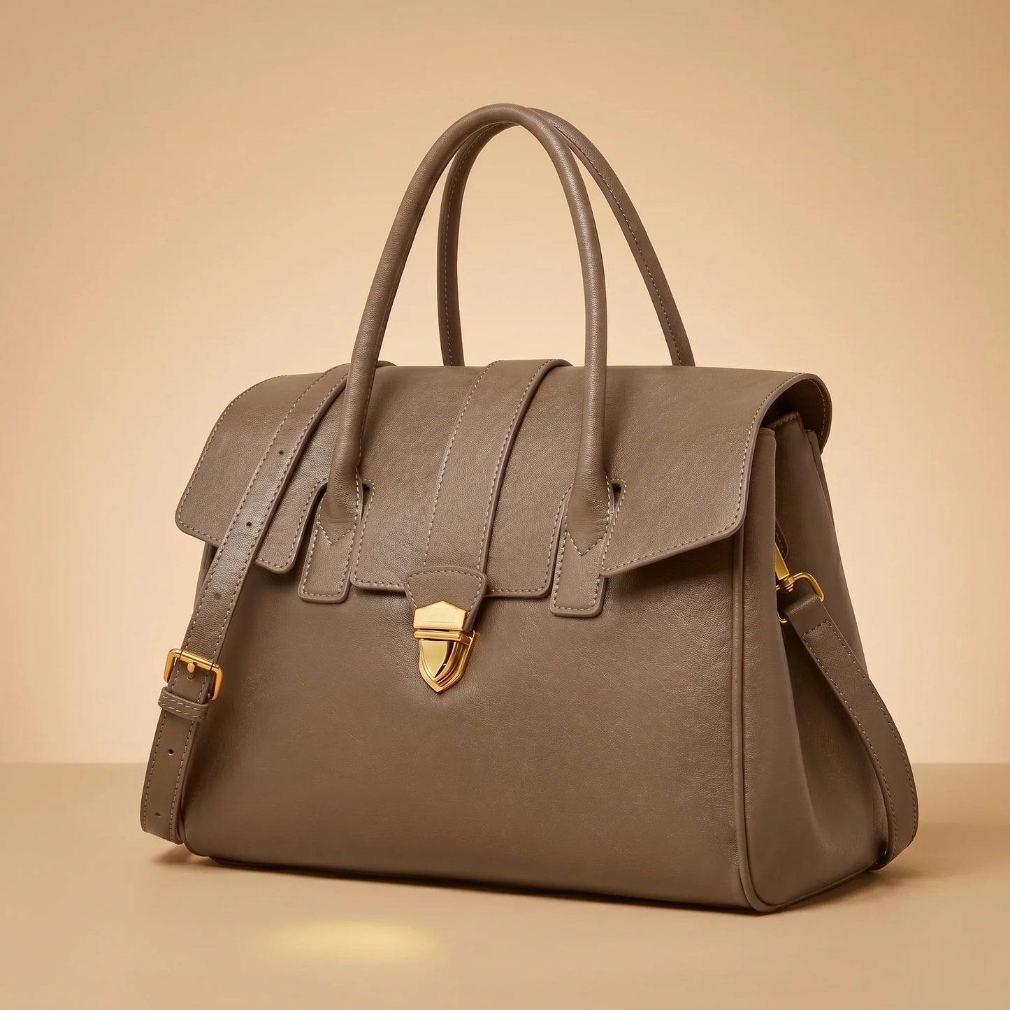 Genuine Leather Satchel Flap Top Handle Bag Women Work Shoulder Clasp — Lunezzo1