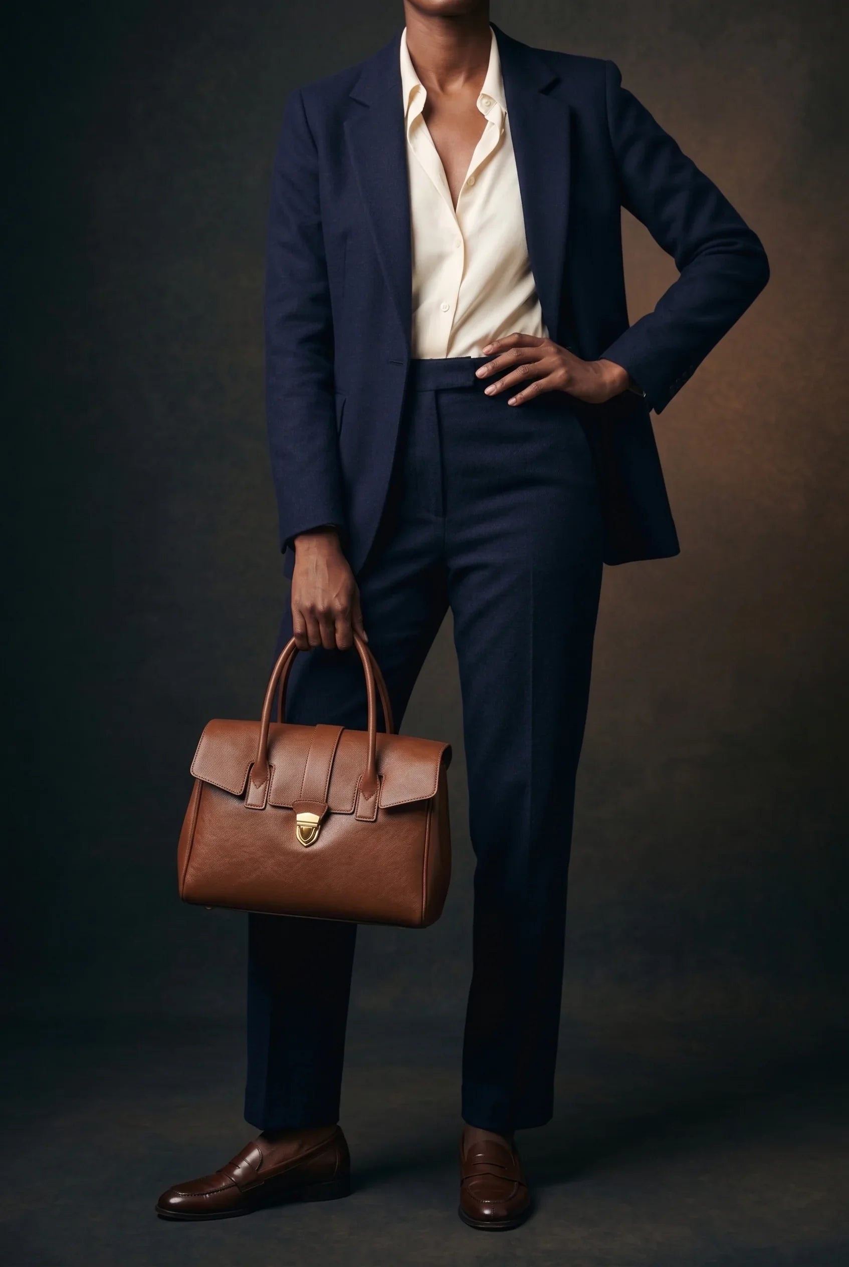 Genuine Leather Satchel Flap Top Handle Bag Women Work Shoulder Clasp — Lunezzo10