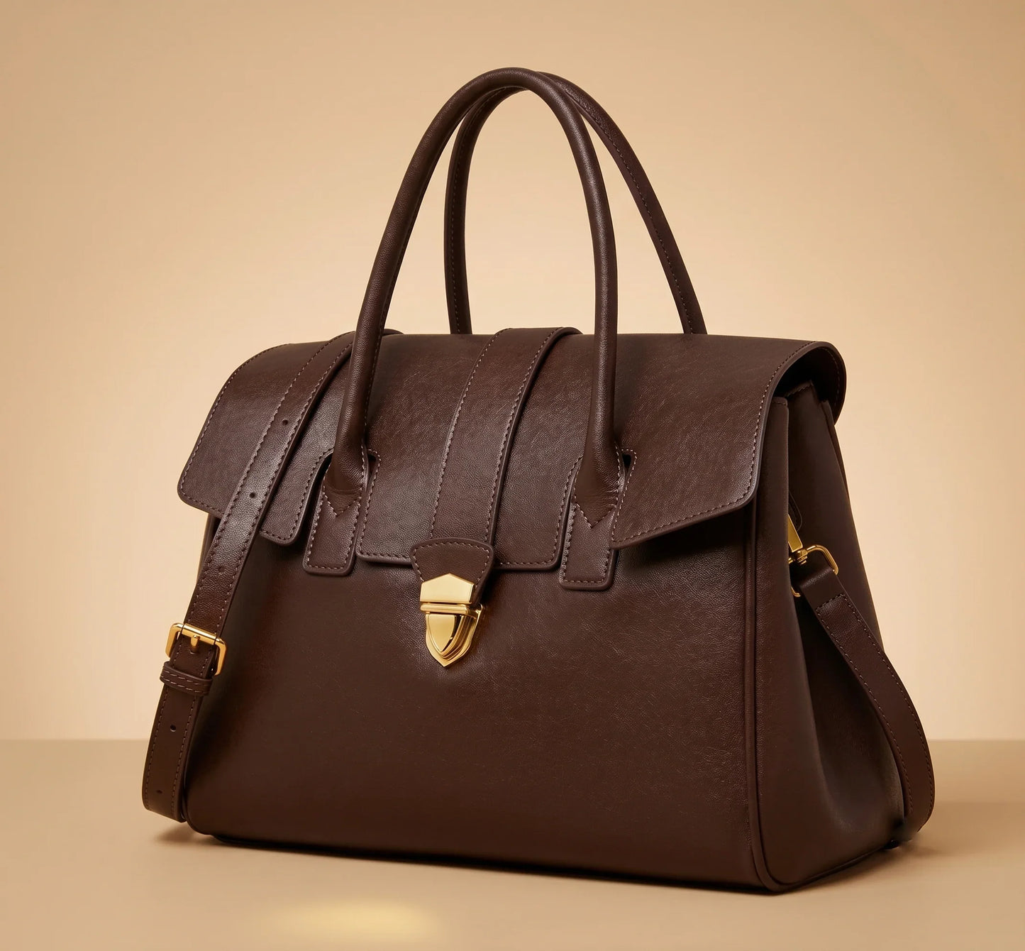 Genuine Leather Satchel Flap Top Handle Bag Women Work Shoulder Clasp — Lunezzo2