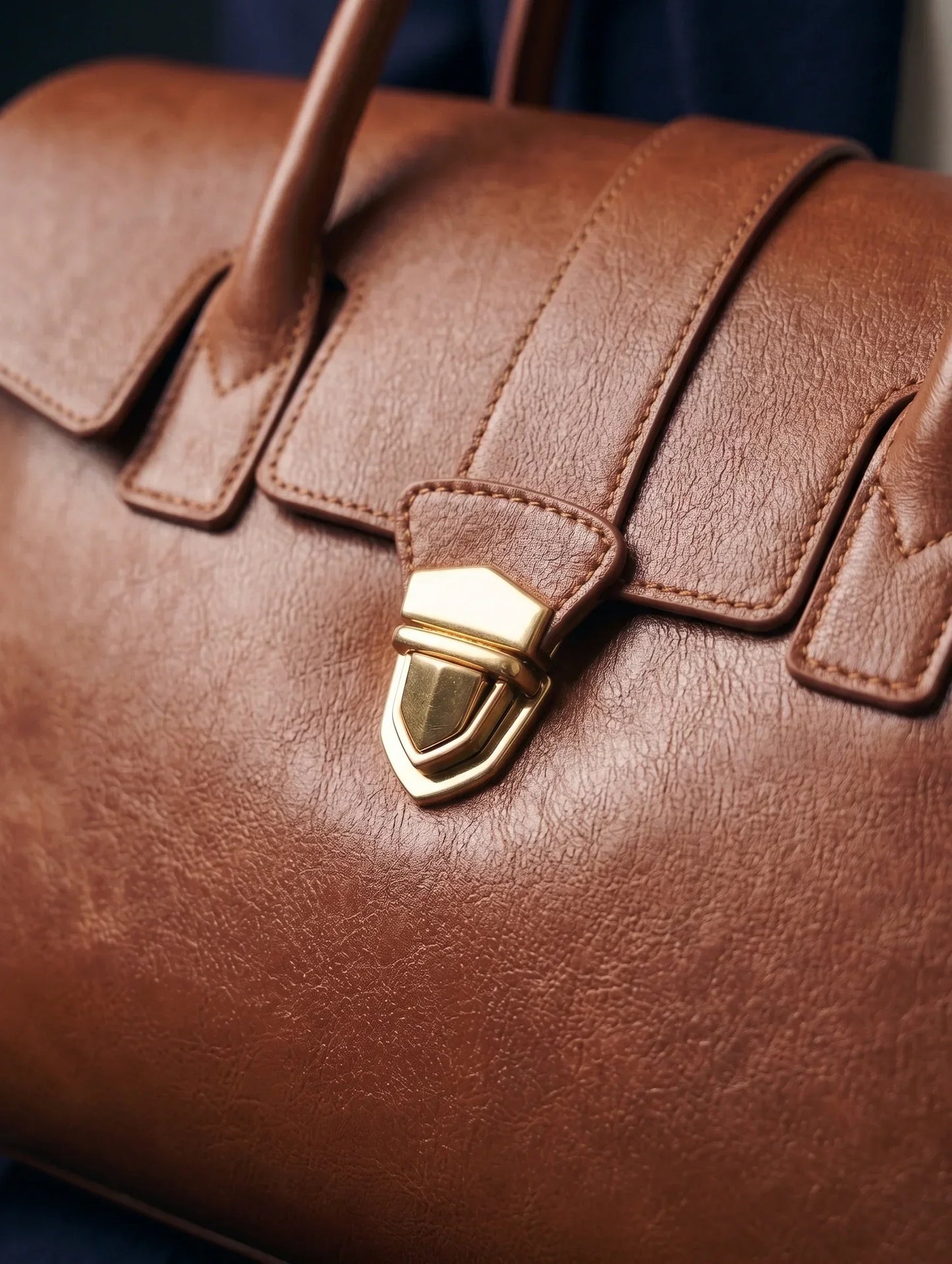 Genuine Leather Satchel Flap Top Handle Bag Women Work Shoulder Clasp — Lunezzo4