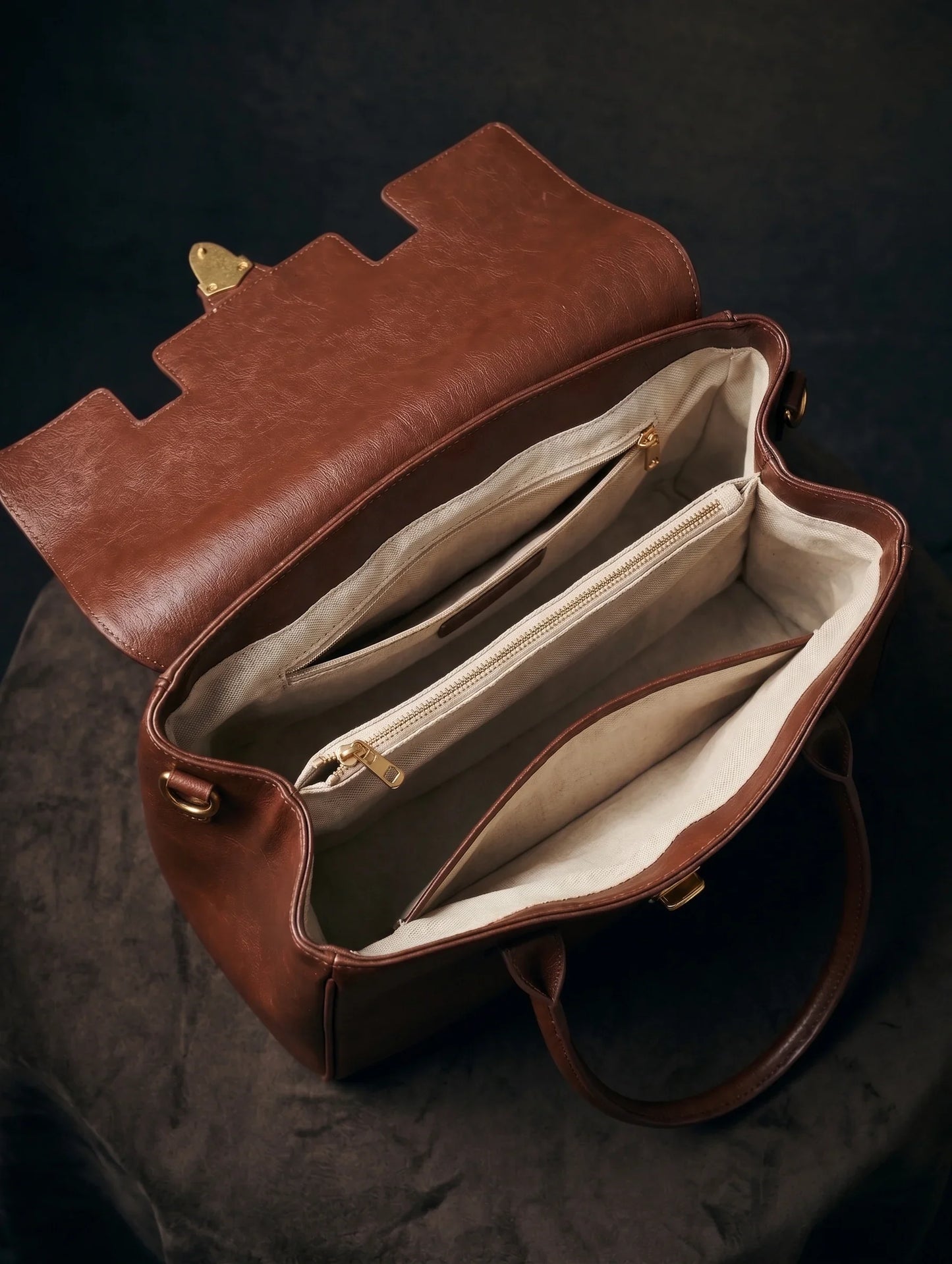Genuine Leather Satchel Flap Top Handle Bag Women Work Shoulder Clasp — Lunezzo5