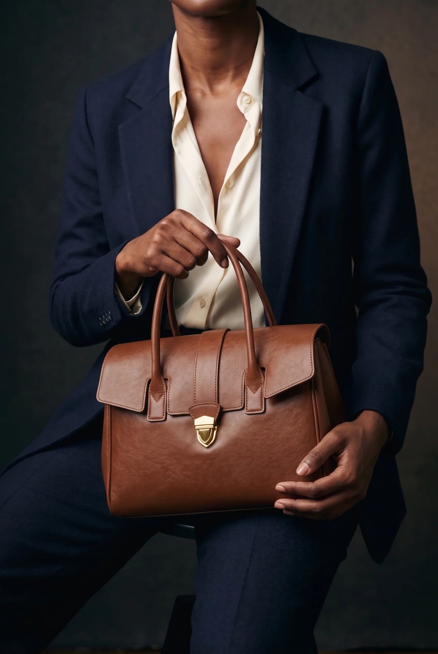 Genuine Leather Satchel Flap Top Handle Bag Women Work Shoulder Clasp — Lunezzo8