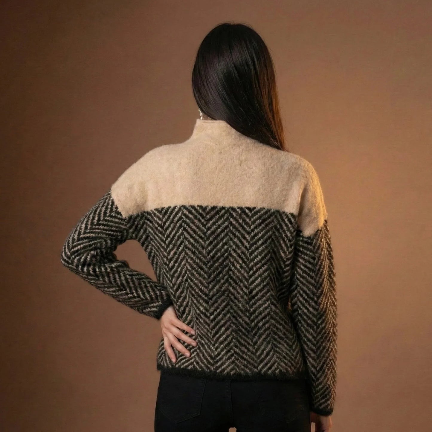 Herringbone Color-Block Sweater model back