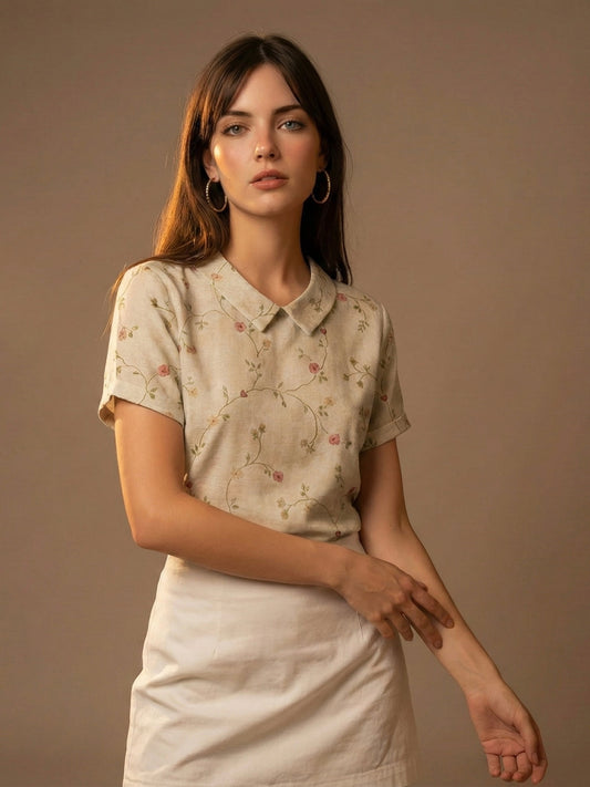 Lunezzo Wildflower Collared Blouse