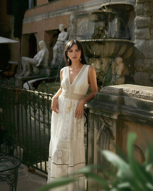 Women's Elegant Lace Maxi Dress | Sleeveless V-Neck