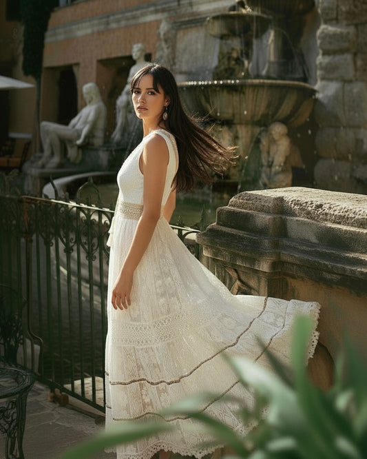 Women's Elegant Lace Maxi Dress | Sleeveless V-Neck