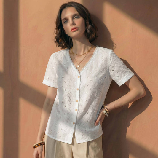 Lunezzo White Eyelet Lace Blouse