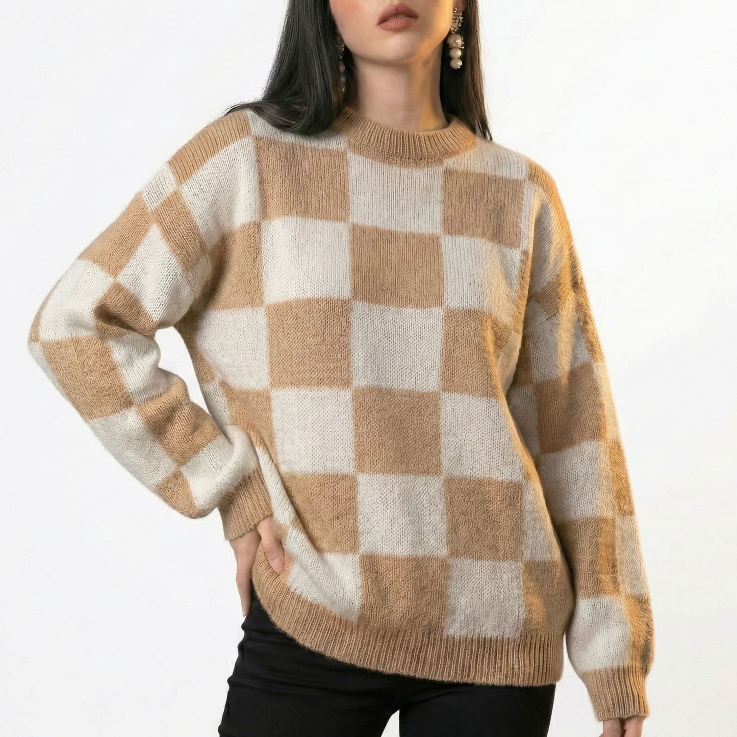 Checkered Knit Sweater