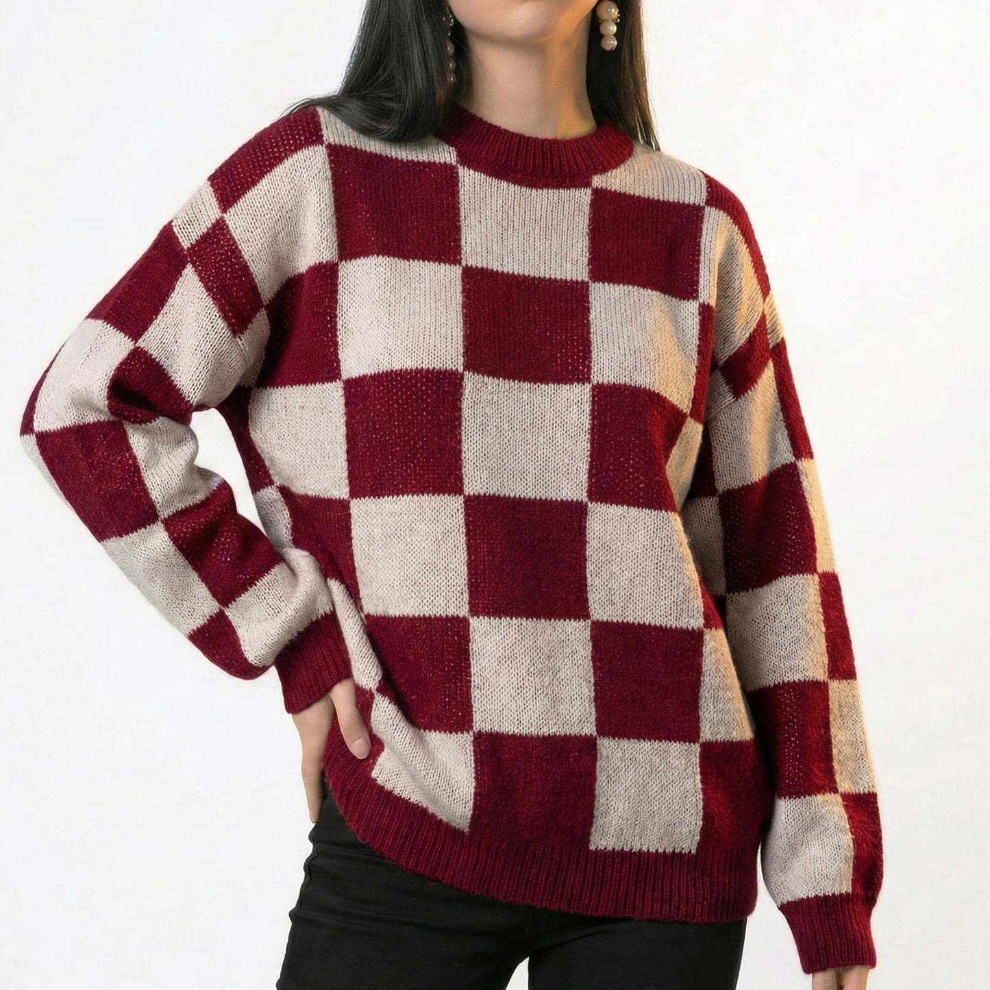 Checkered Knit Sweater