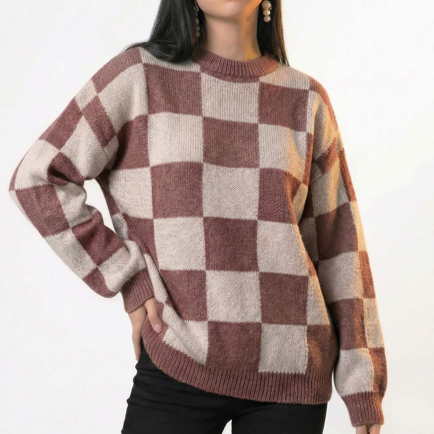 Checkered Knit Sweater