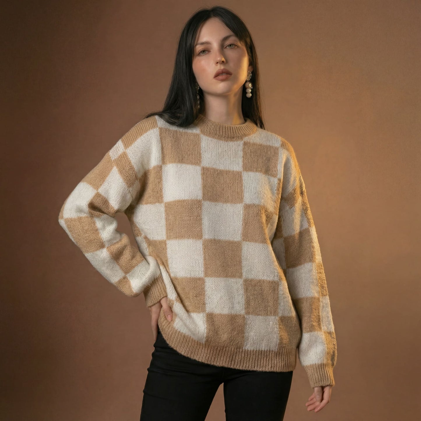 Checkered Knit Sweater