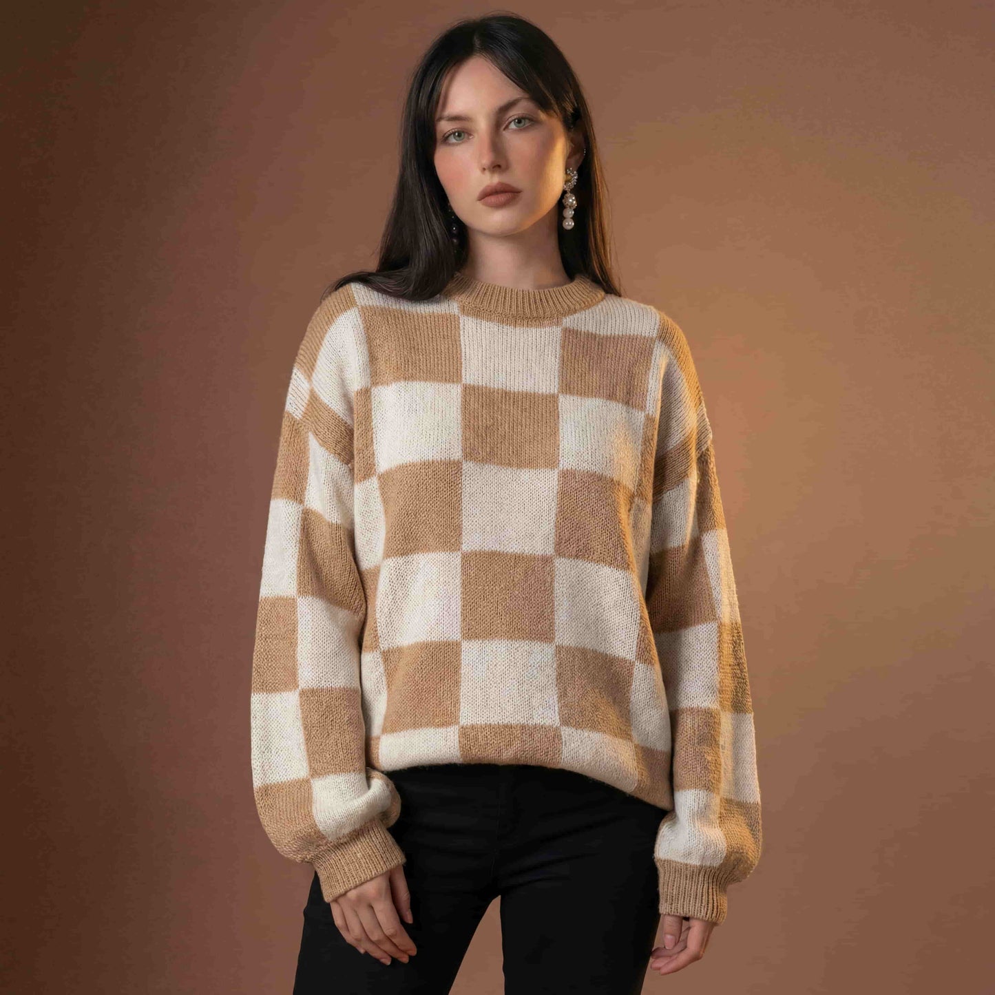 Checkered Knit Sweater