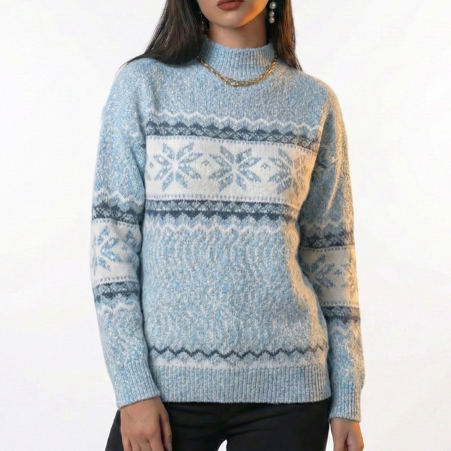 Lunezzo Snowflake Knit Mock Neck