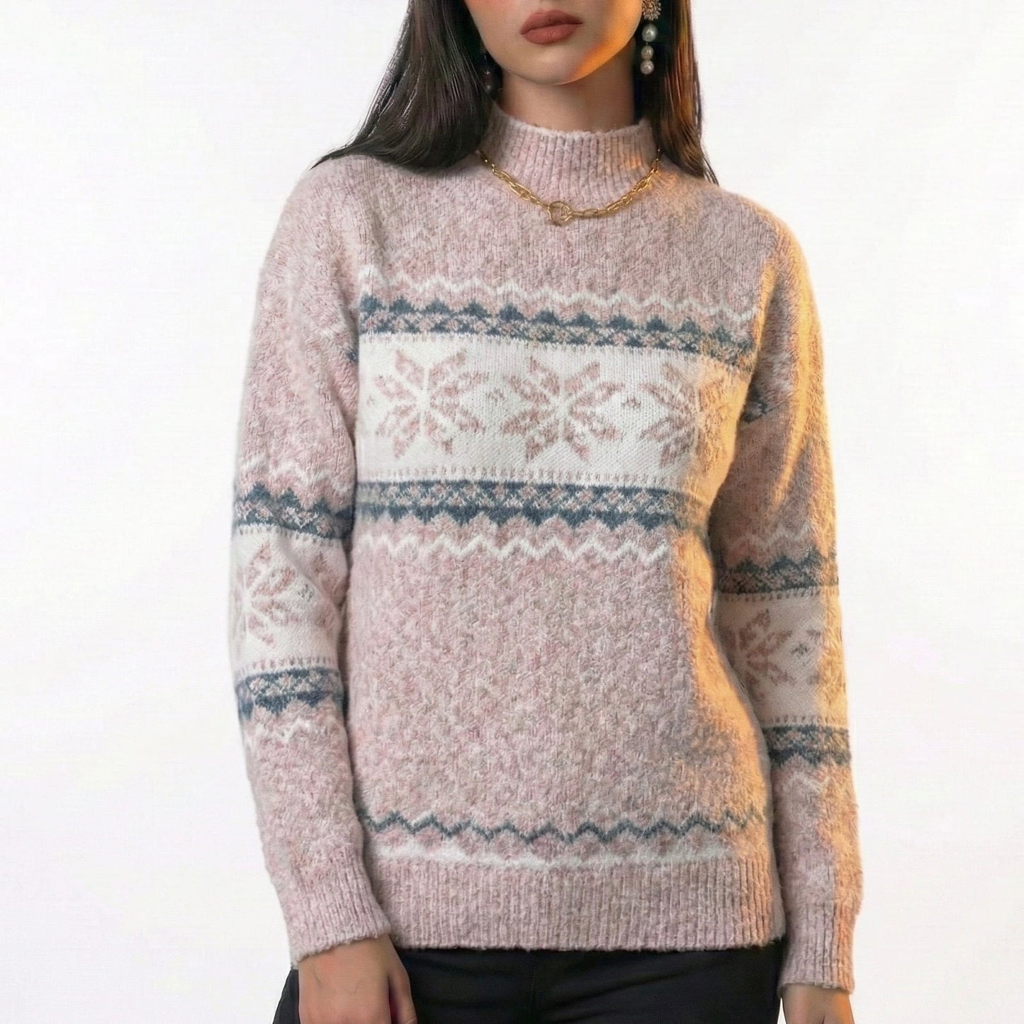 Lunezzo Snowflake Knit Mock Neck