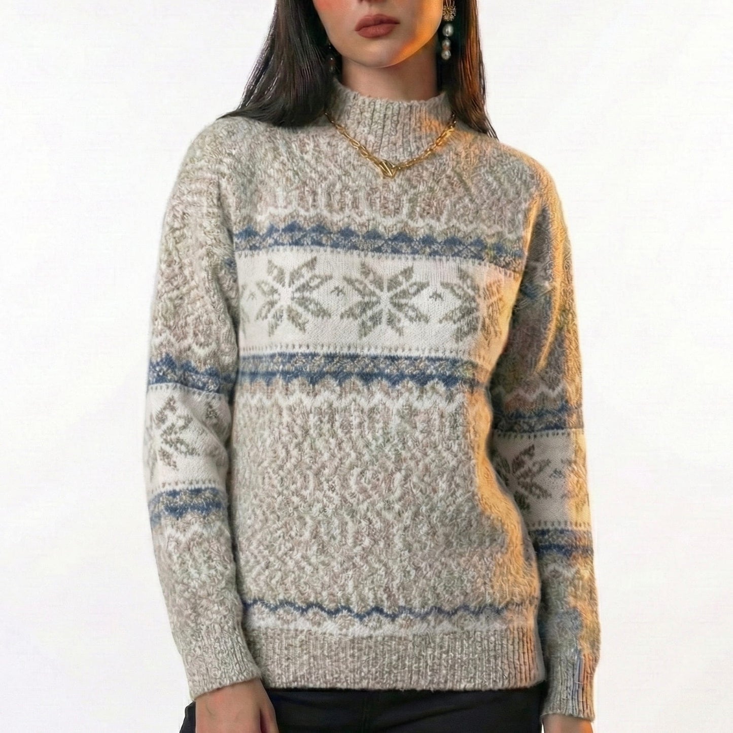 Lunezzo Snowflake Knit Mock Neck