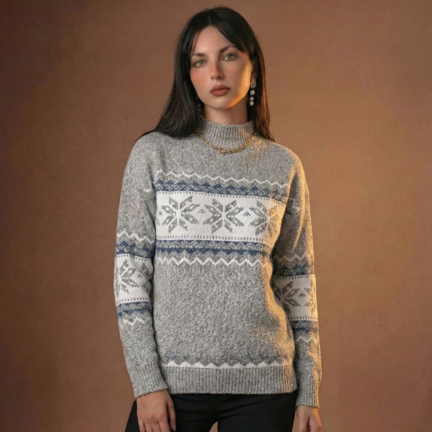 Lunezzo Snowflake Knit Mock Neck