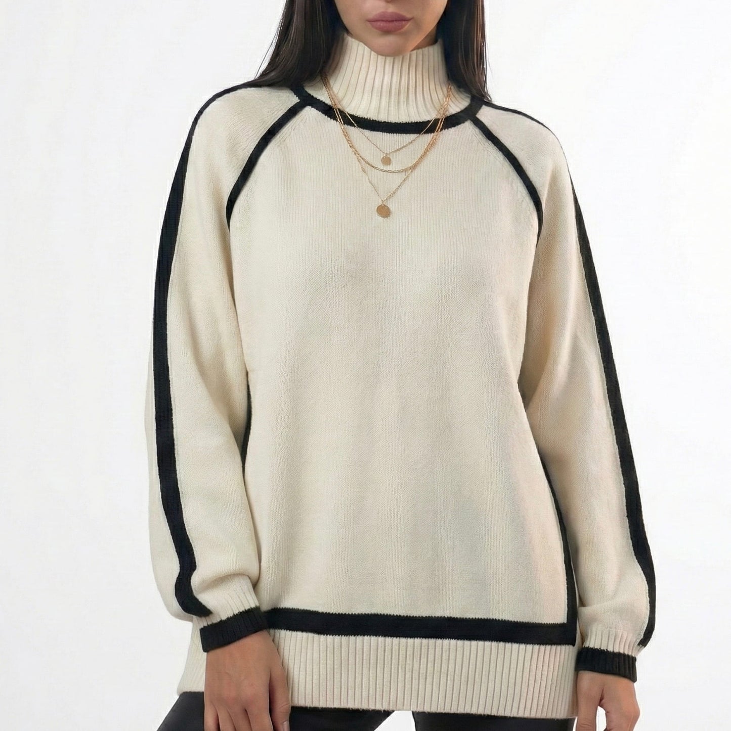 Elegant Contrast Piping Sweater