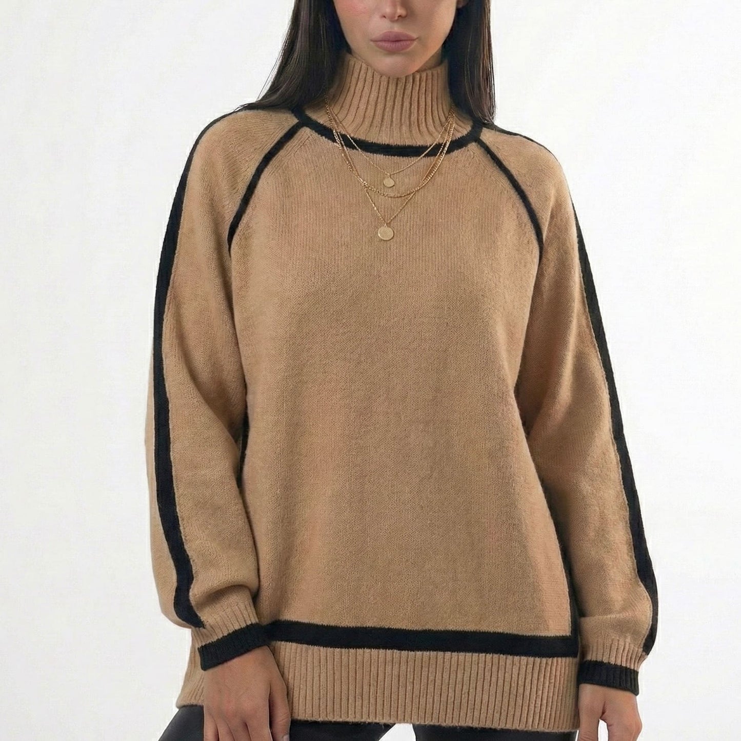 Elegant Contrast Piping Sweater