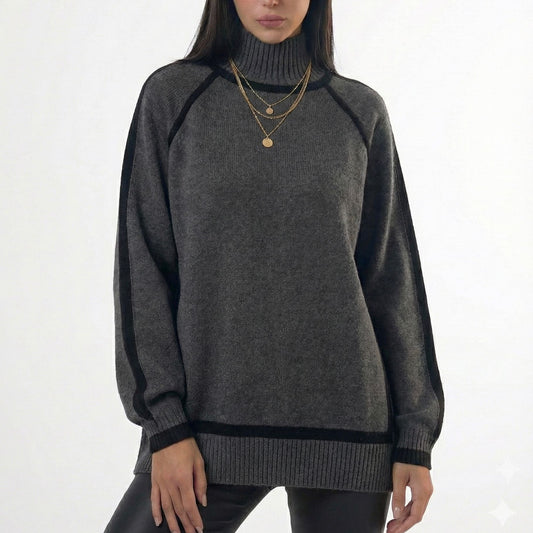 Elegant Contrast Piping Sweater