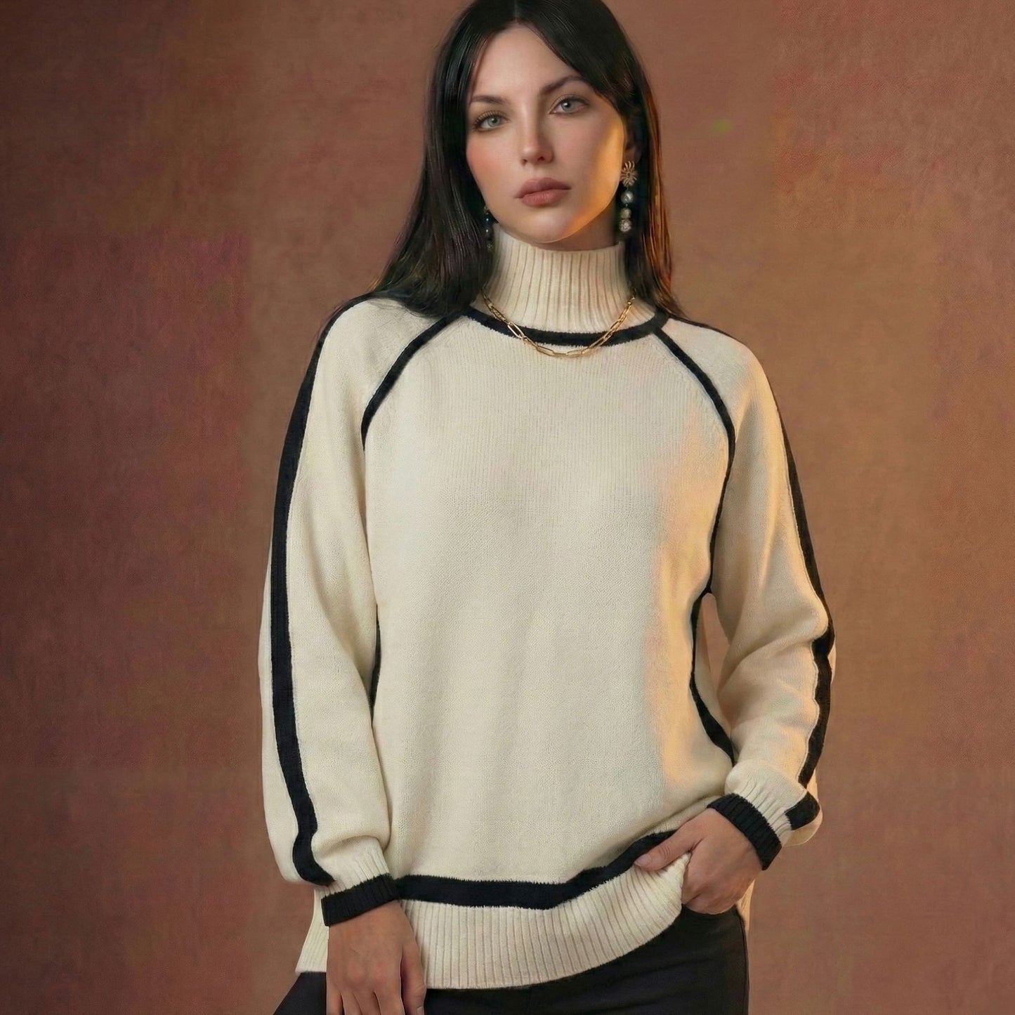 Elegant Contrast Piping Sweater