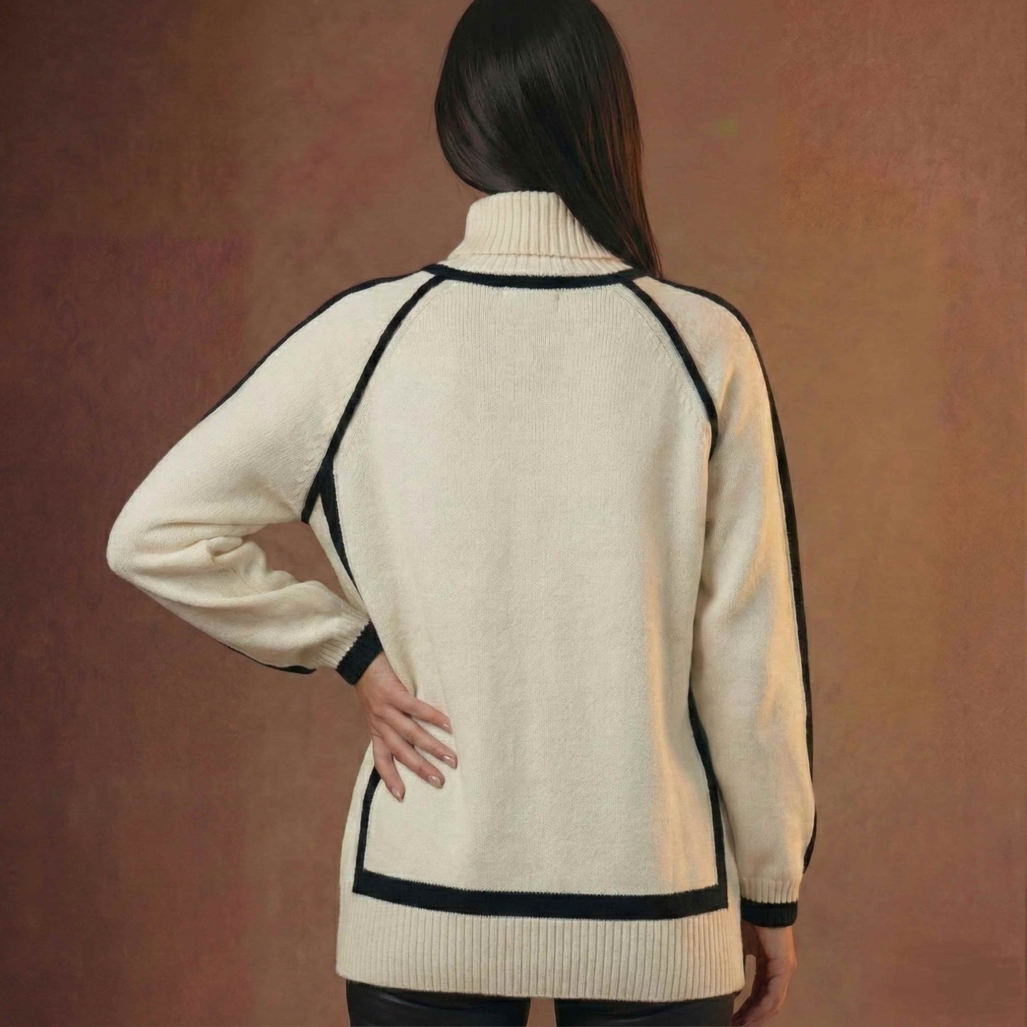 Elegant Contrast Piping Sweater