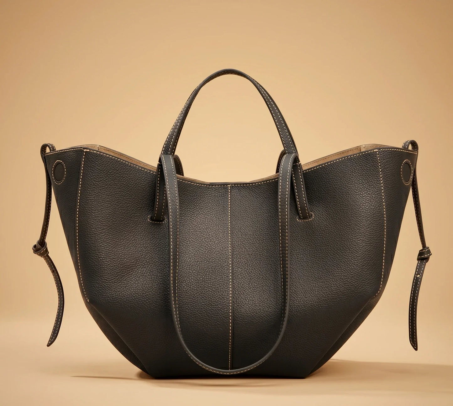 Leather Tote Bag Soft Dumpling Top Handle Shoulder Bag Large Capacity_black