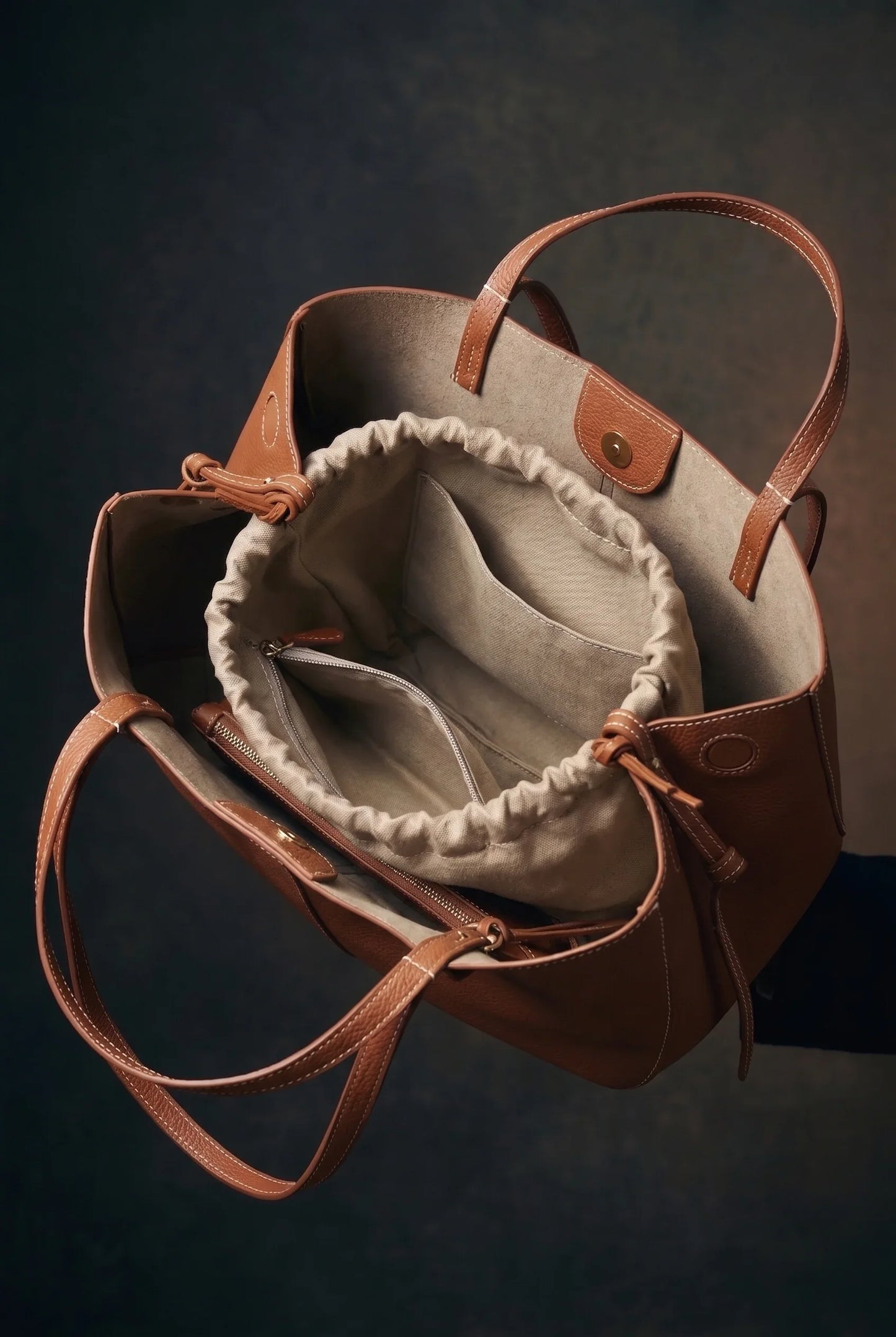 Leather Tote Bag Soft Dumpling Top Handle Shoulder Bag Large Capacity_detail3
