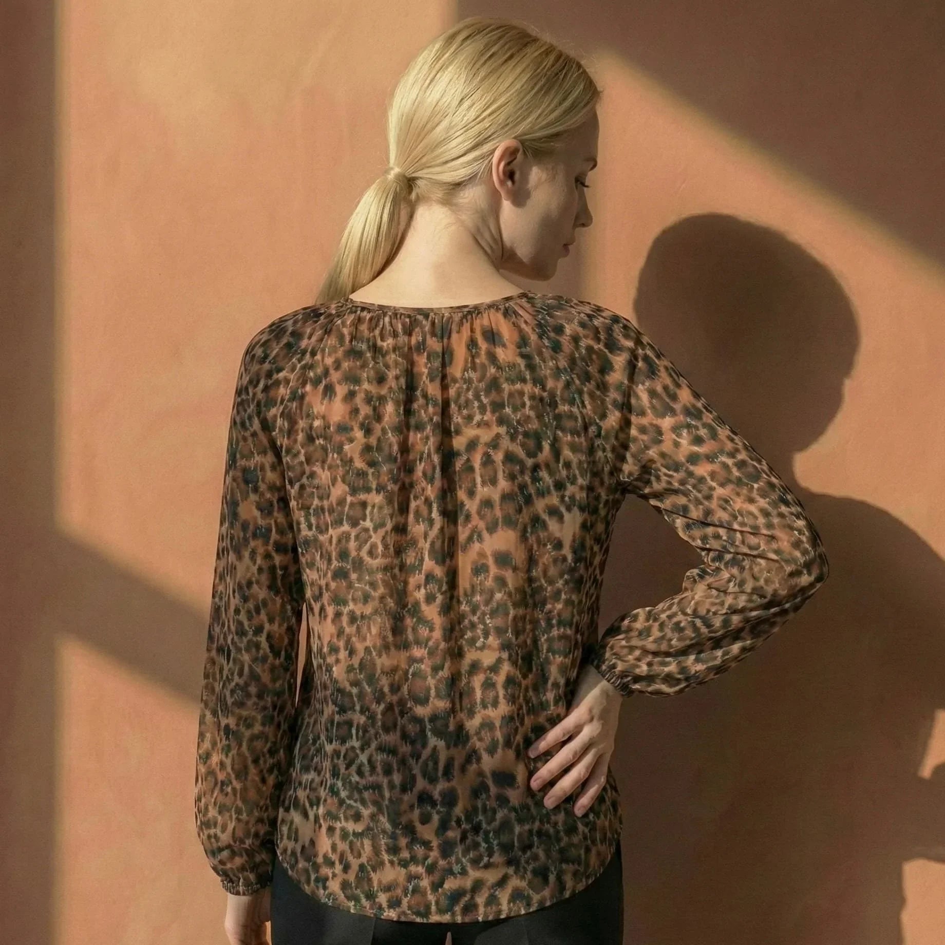 Leopard Print Volume-Sleeve Blouse back