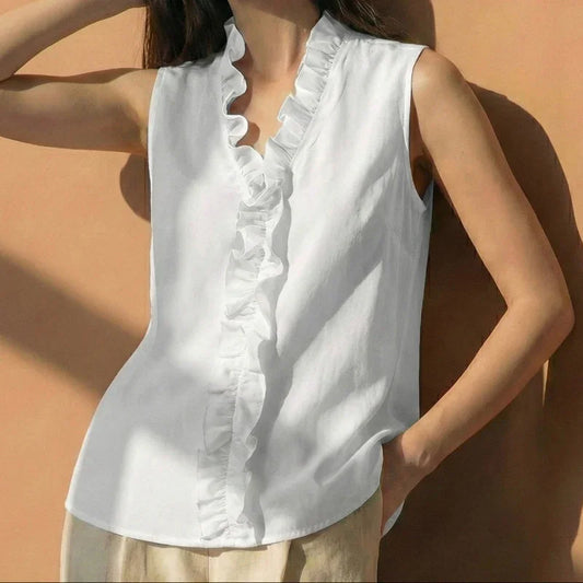 Lunezzo Aria Ruffled V-Neck Blouse front