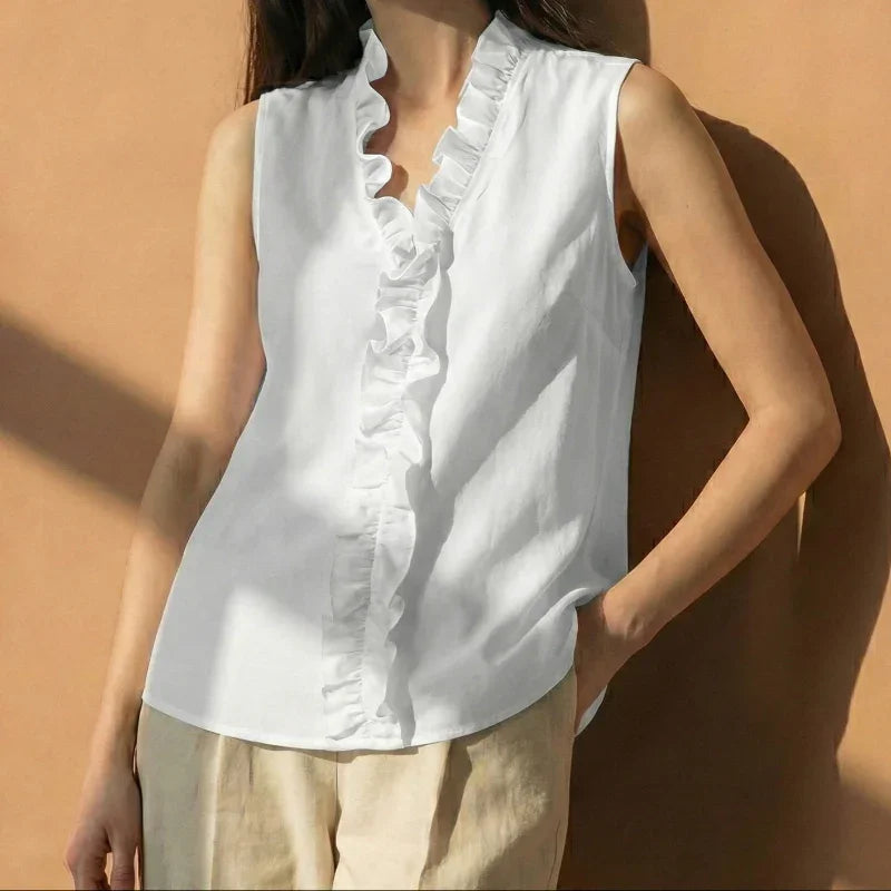 Lunezzo Aria Ruffled V-Neck Blouse front 3