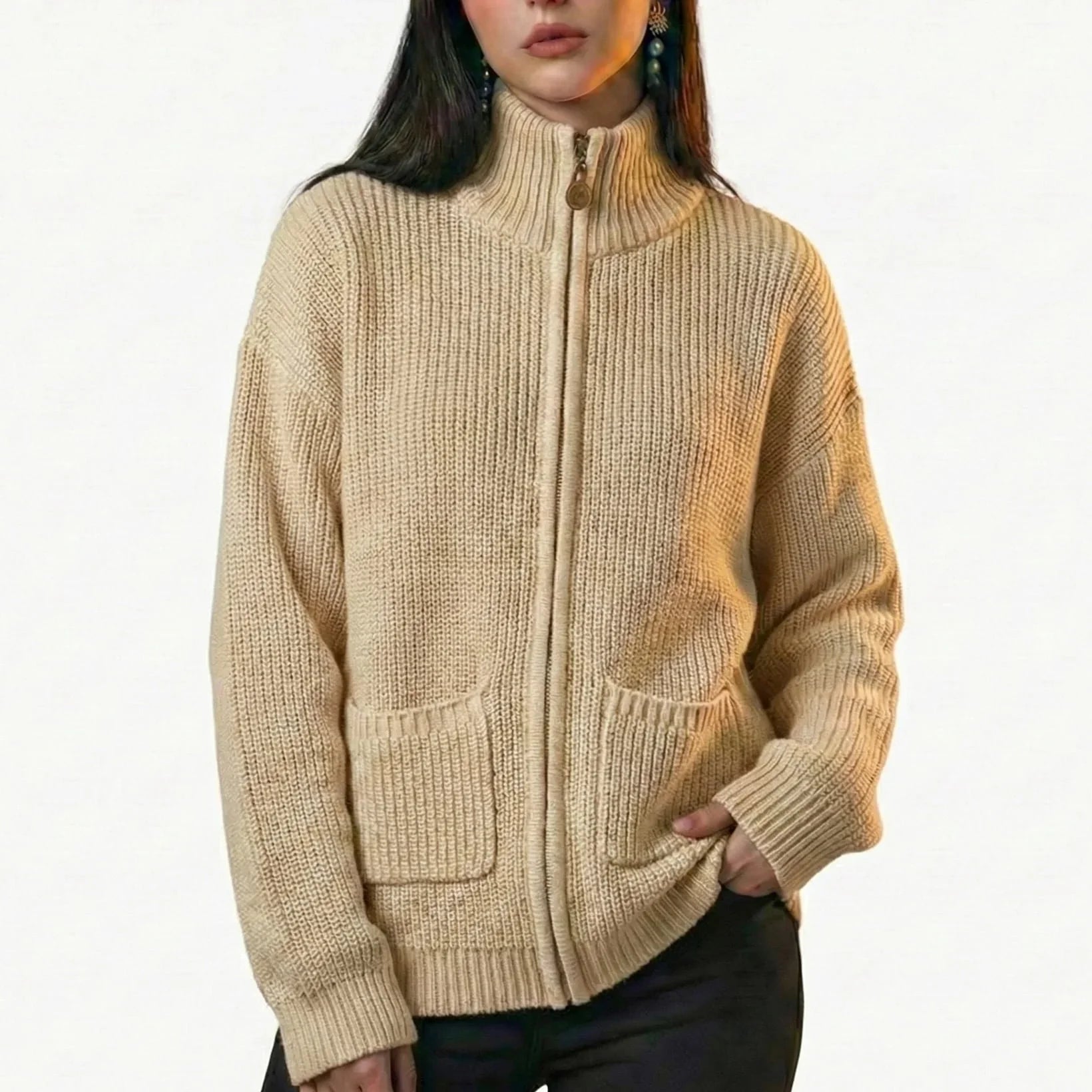Lunezzo Chunky Knit Zip-Up Cardigan 2