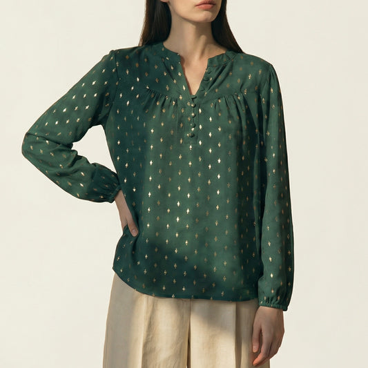 Lunezzo Emerald Dot-Print Blouse