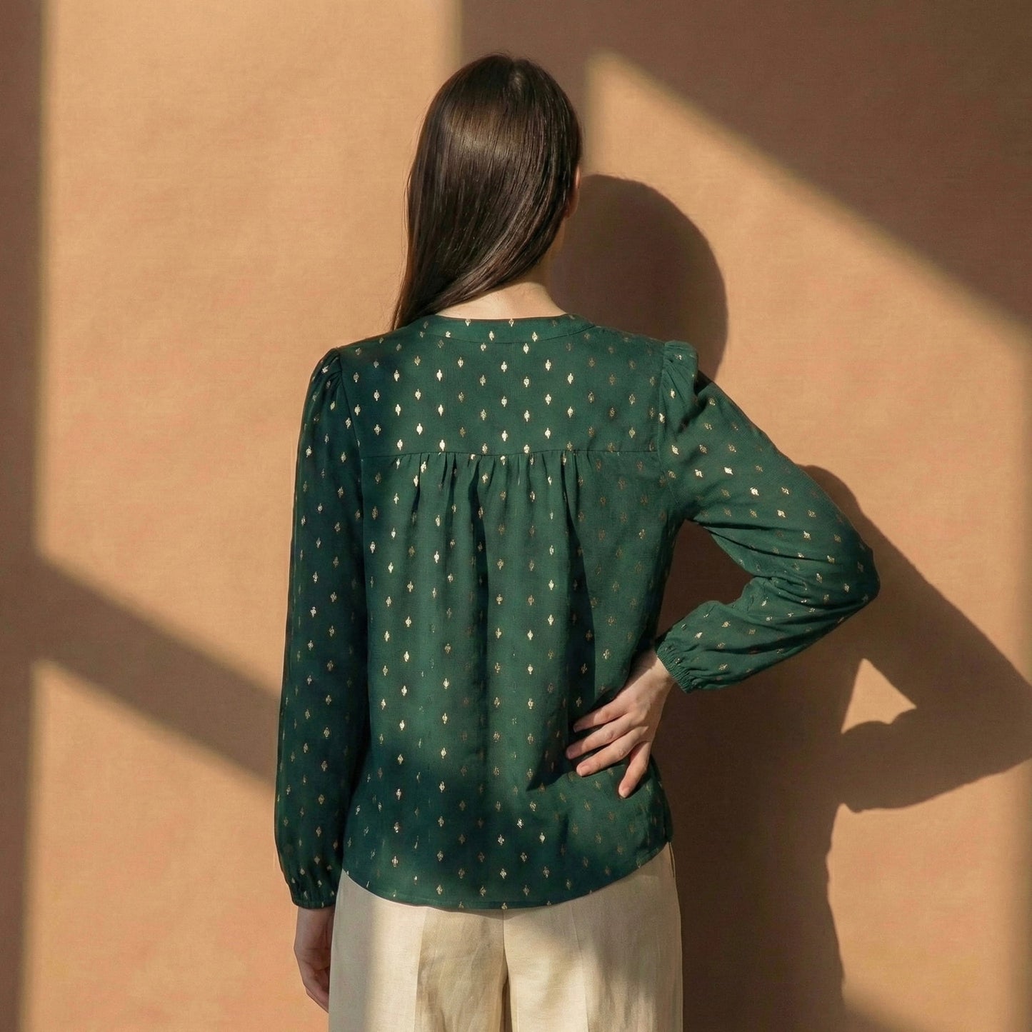 Lunezzo Emerald Dot-Print Blouse back