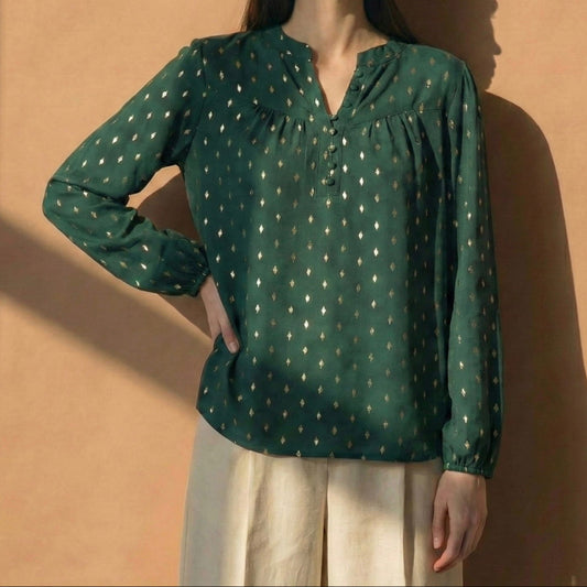 Lunezzo Emerald Dot-Print Blouse front
