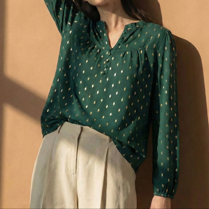 Lunezzo Emerald Dot-Print Blouse front 2 