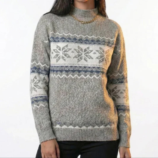 Lunezzo Snowflake Knit Mock Neck Sweater