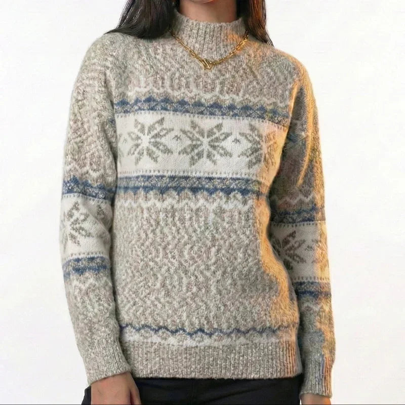 Lunezzo Snowflake Knit Mock Neck Sweater 4