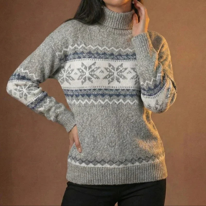 Lunezzo Snowflake Knit Mock Neck Sweater front