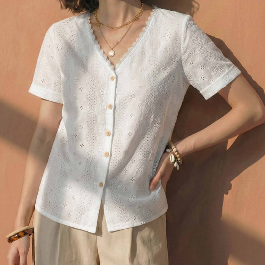 Lunezzo White Eyelet Lace Blouse front