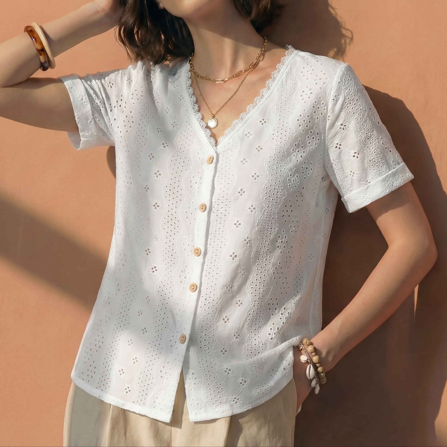Lunezzo White Eyelet Lace Blouse front 2